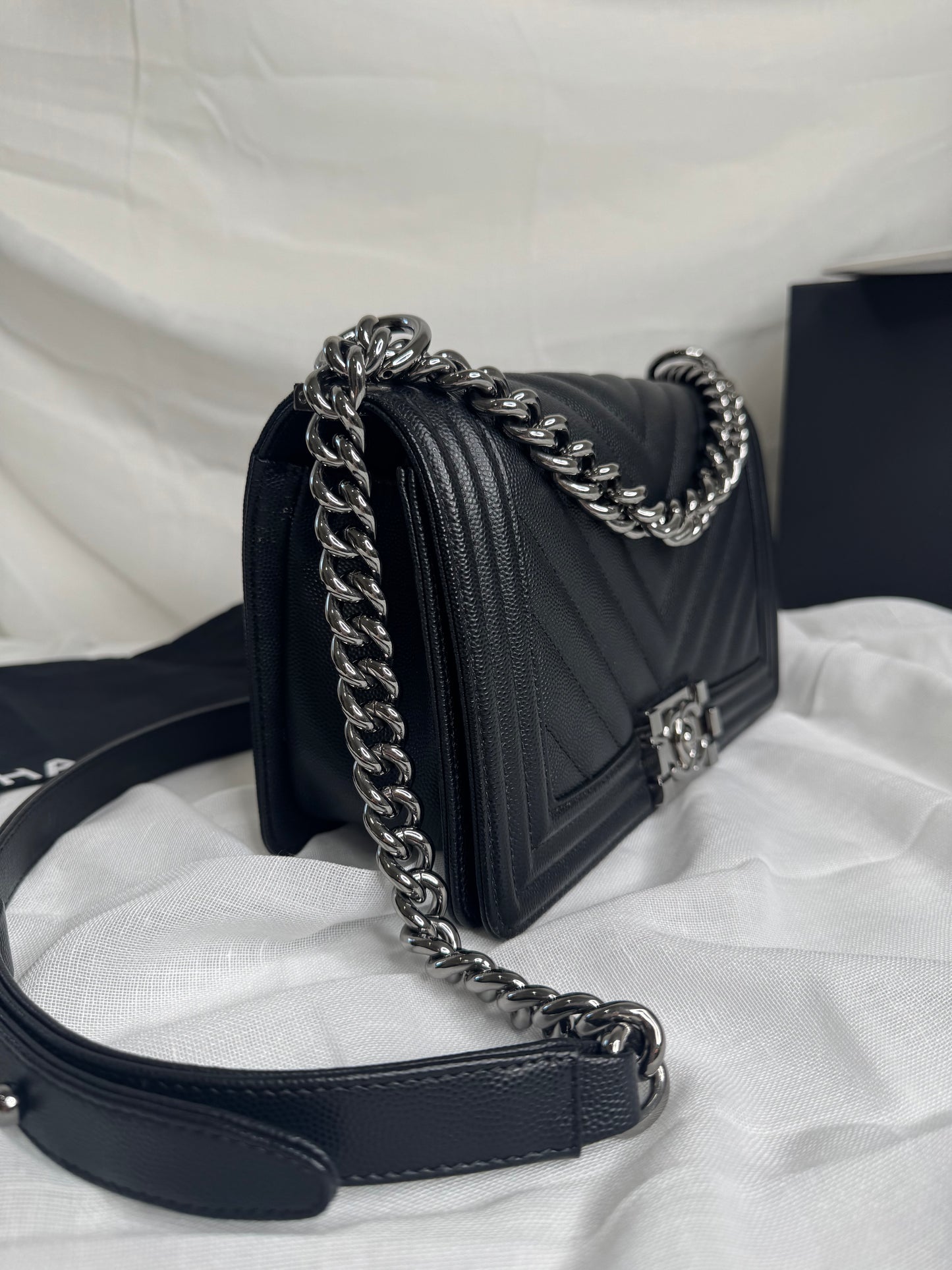 Chanel caviar Chevron boy medium SHW