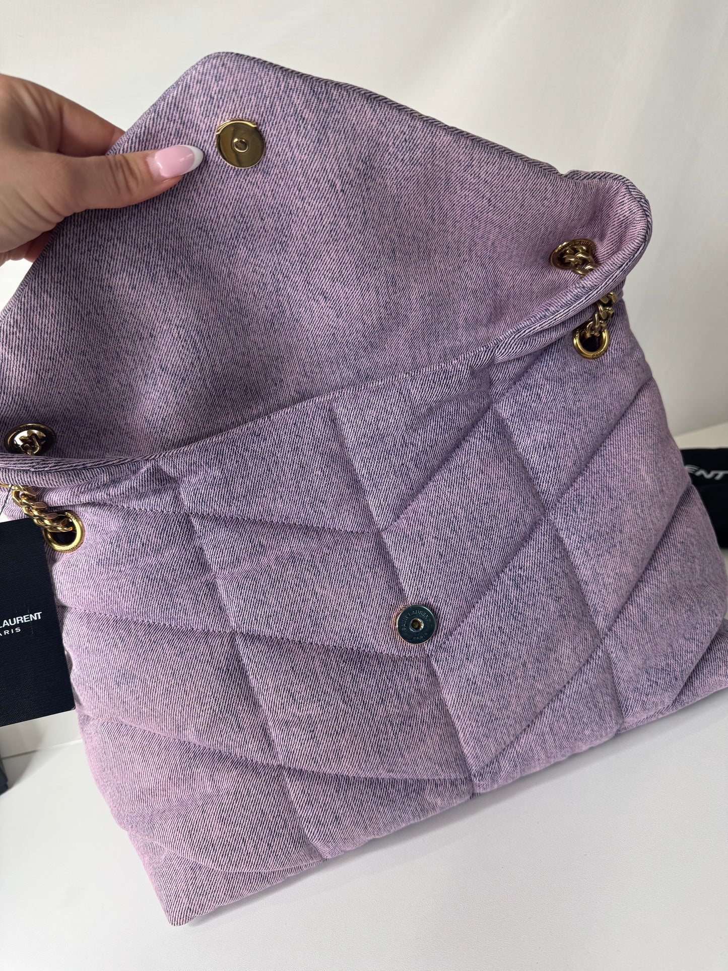 YSL Denim Puffer Purple GHW