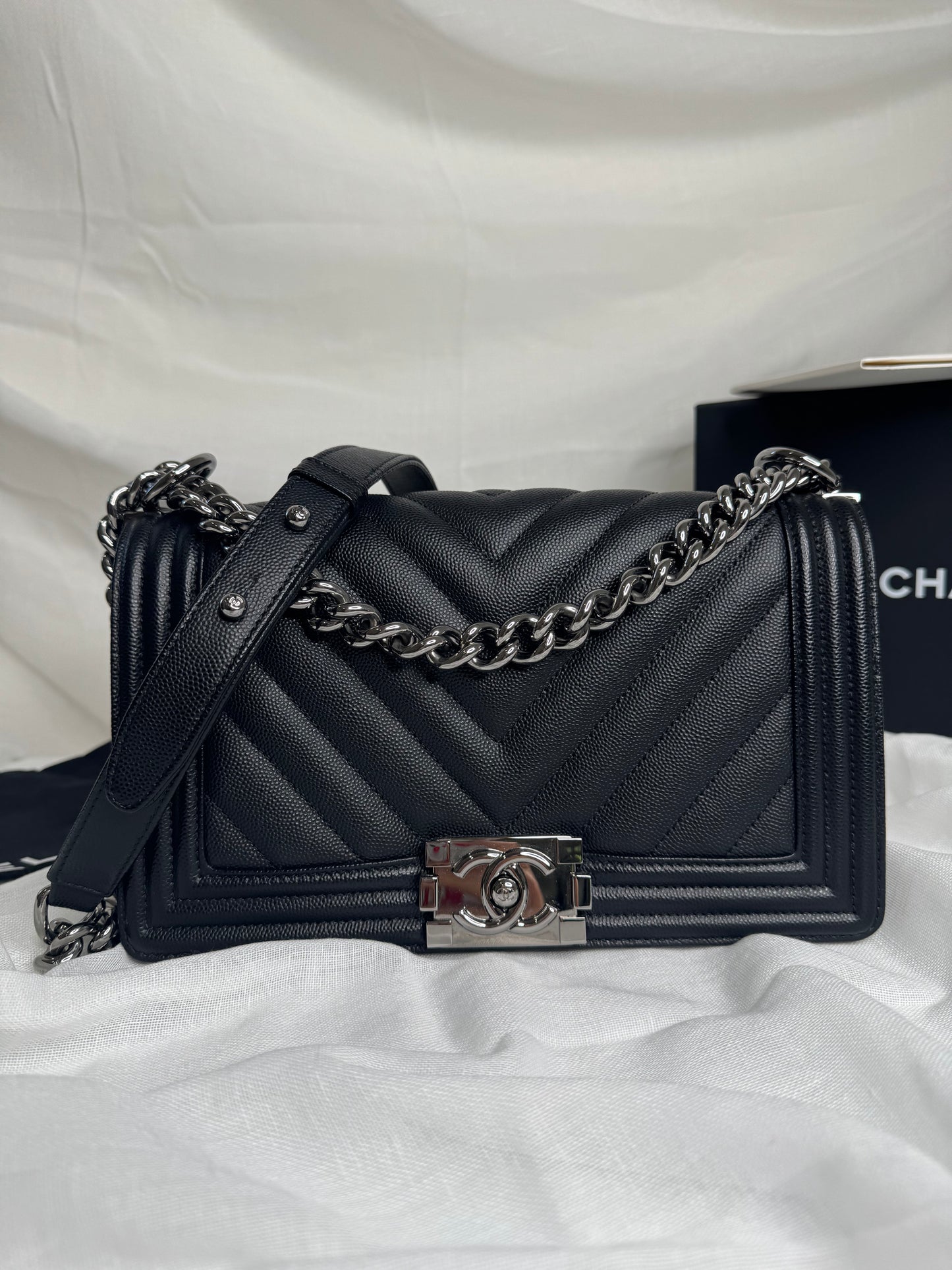 Chanel caviar Chevron boy medium SHW