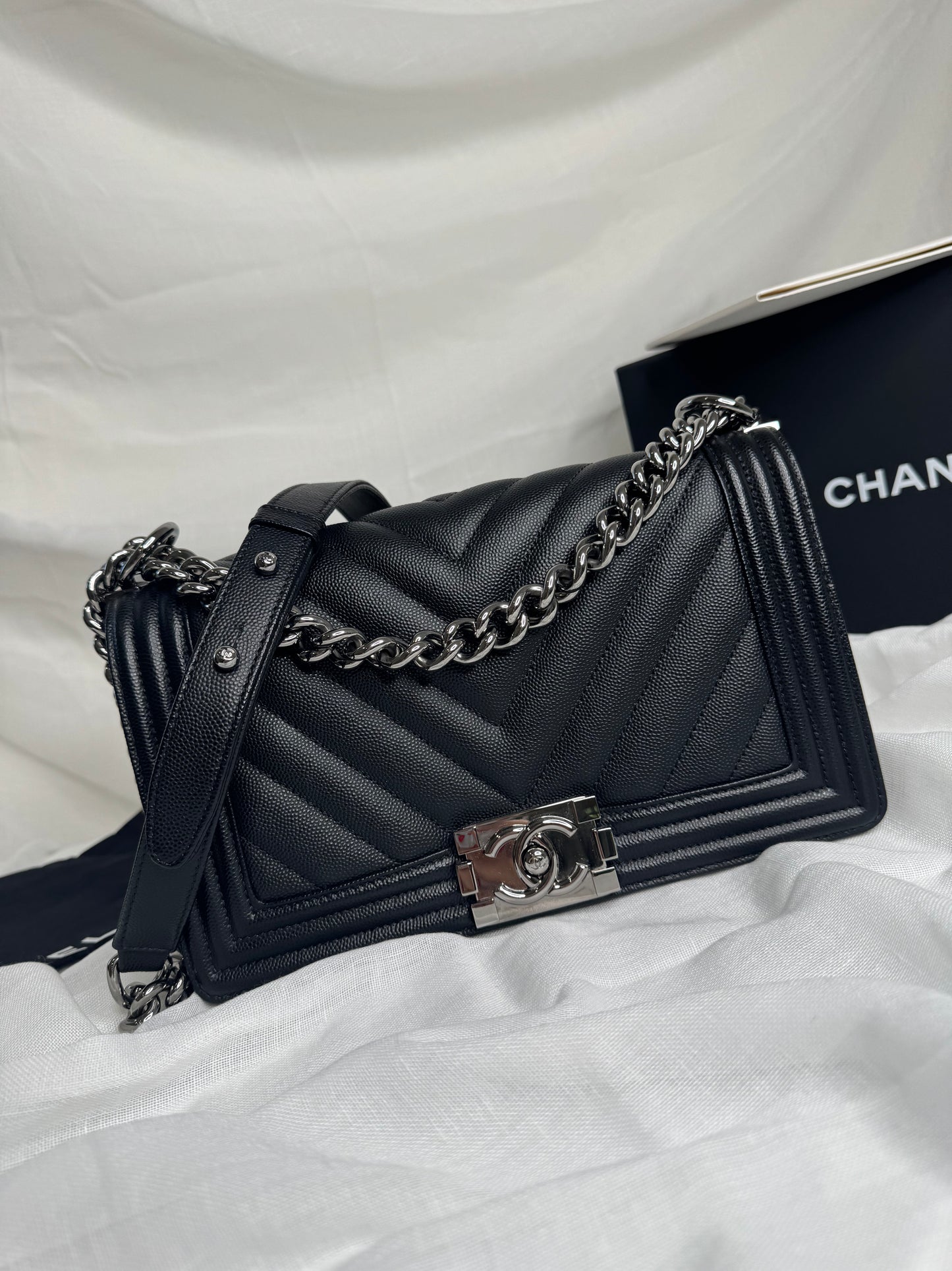 Chanel caviar Chevron boy medium SHW