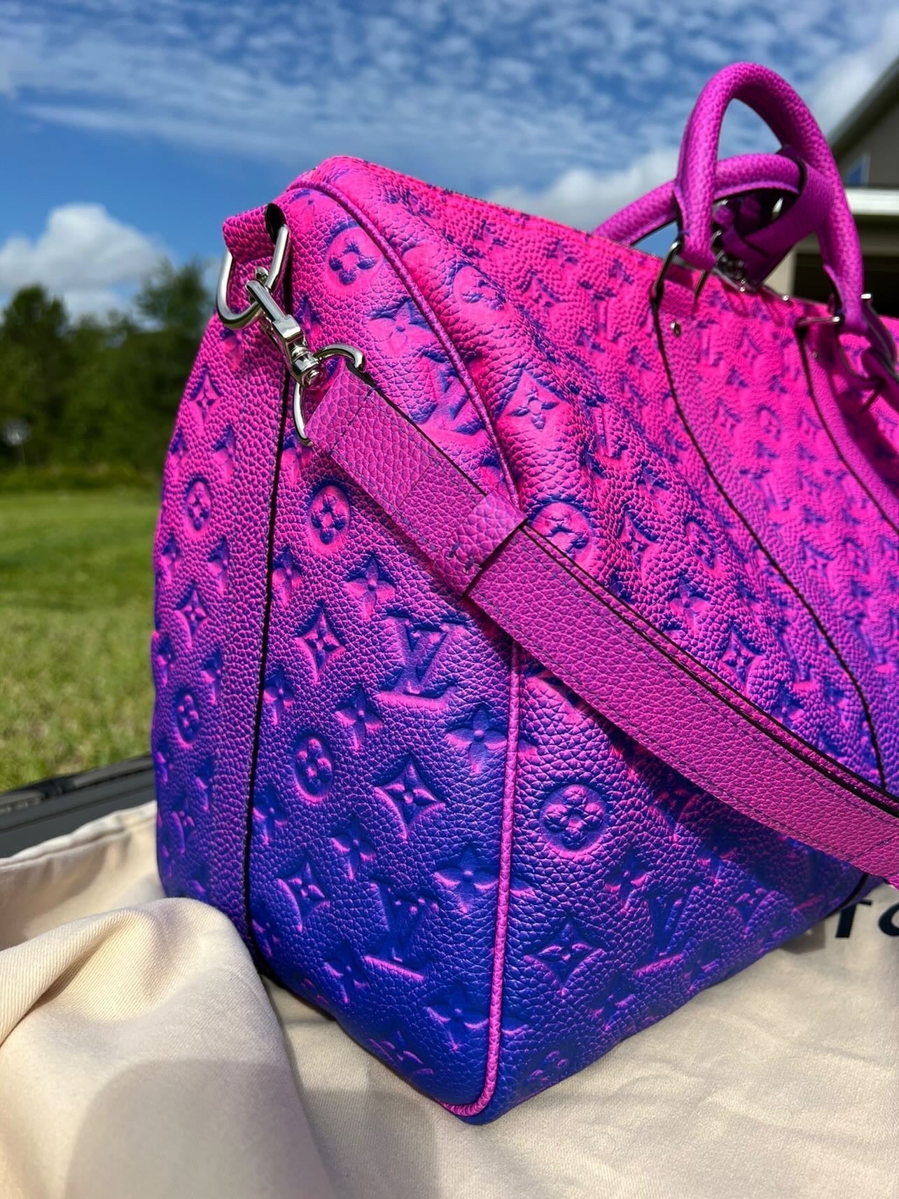 SOLD!! Limited Edition Super Rare Virgil Abloh Keepall 50 Taurillon Leather Illusion Pink/Blue