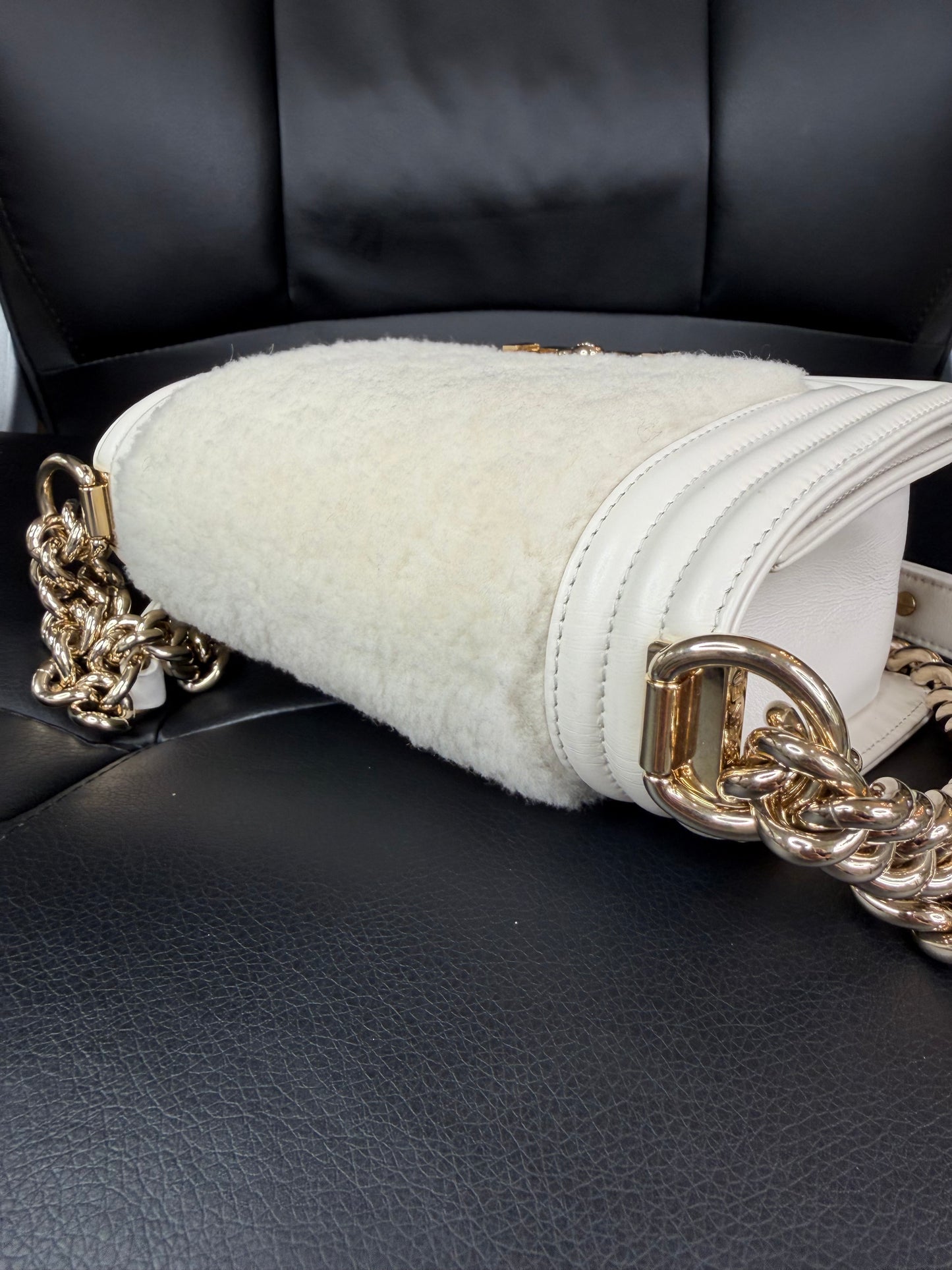 Chanel White Boy Small Shearling