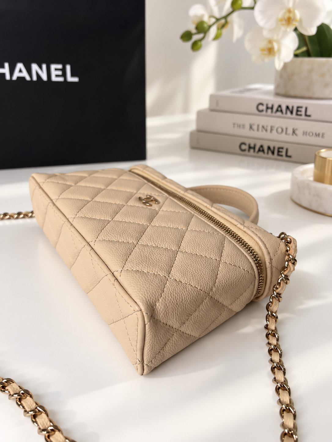 Chanel Caviar Slim Vanity Beige