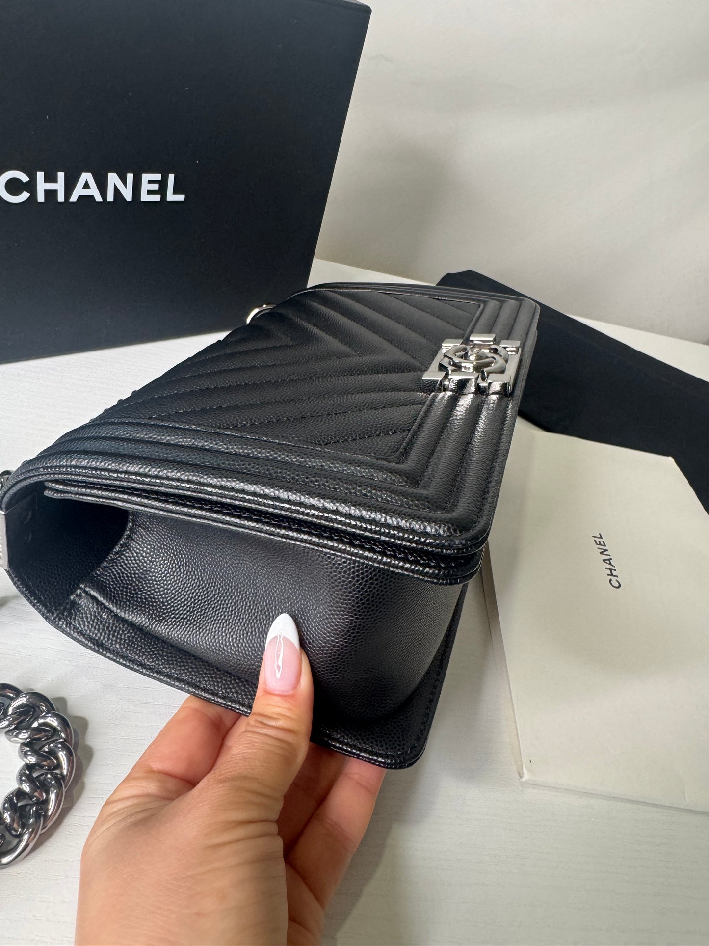 Chanel Chevron Caviar Boy Bag Medium
