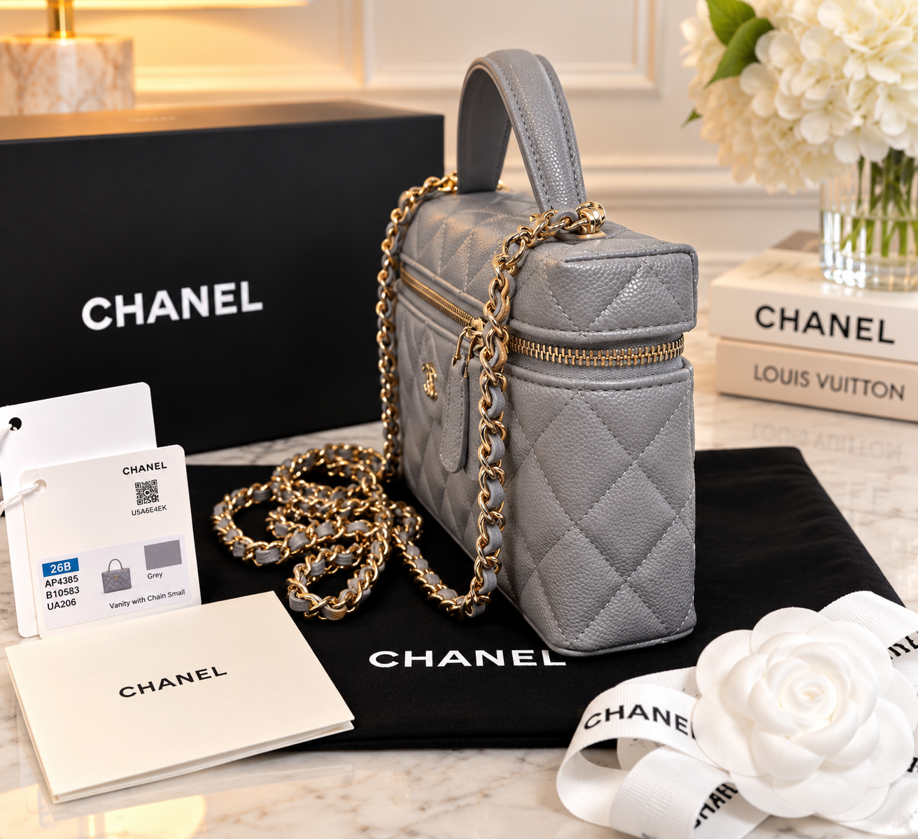 Chanel Caviar Slim Vanity Grey