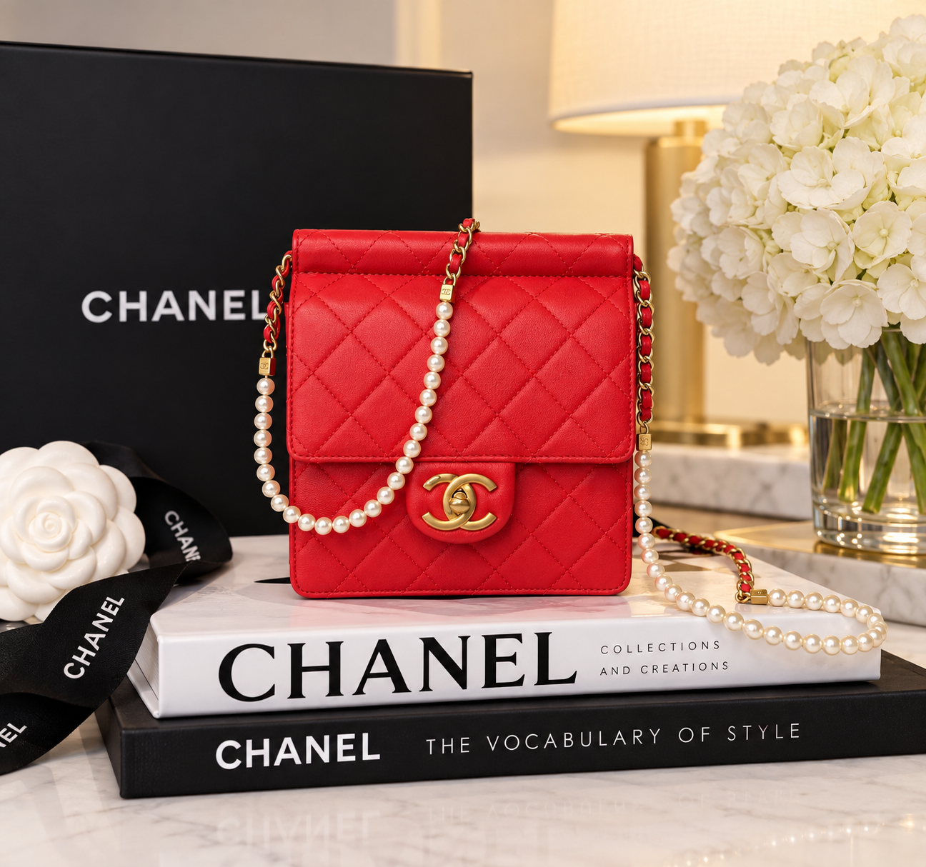 Chanel Red Pearl Quilted Lambskin Bag