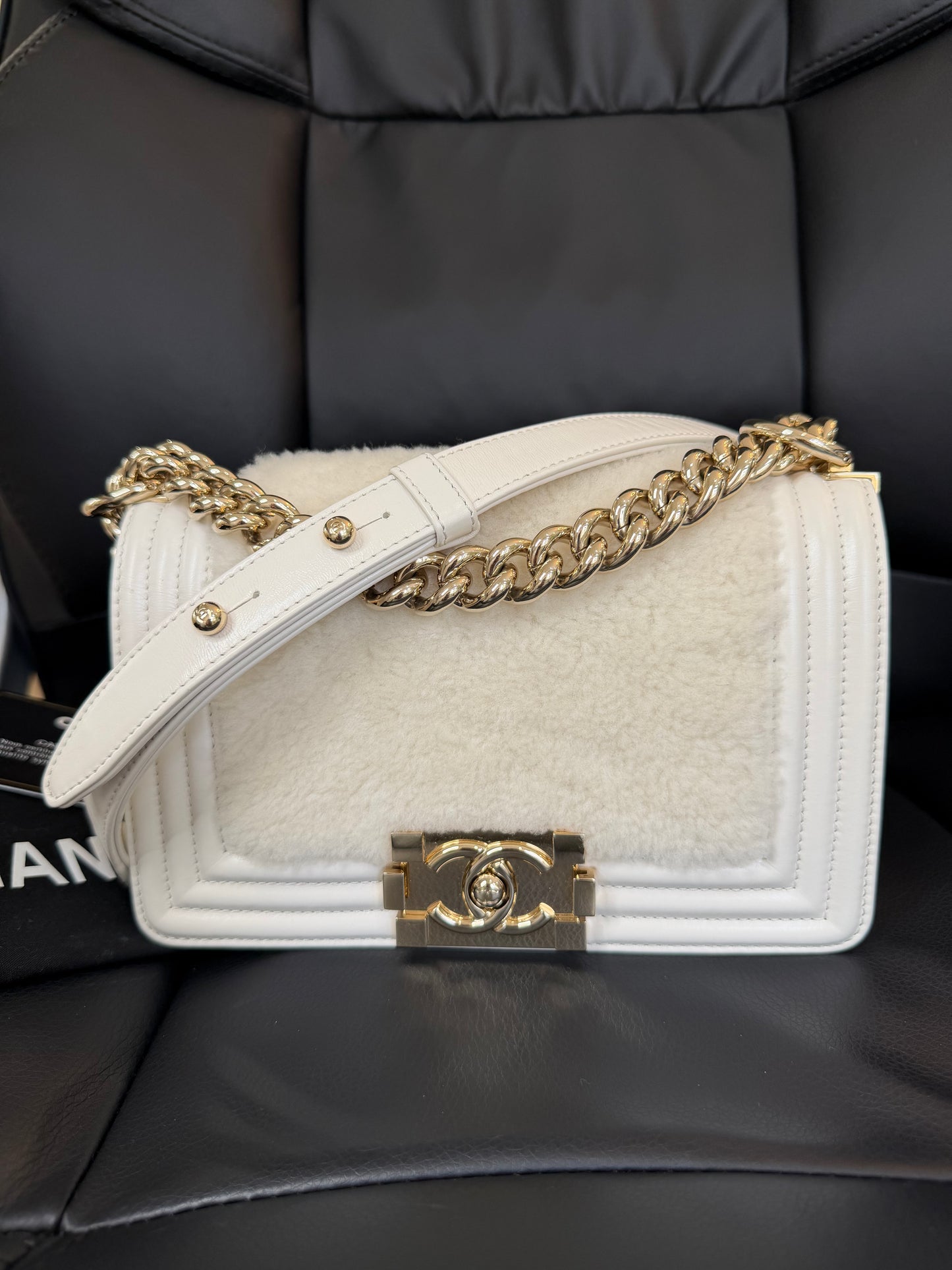 Chanel White Boy Small Shearling