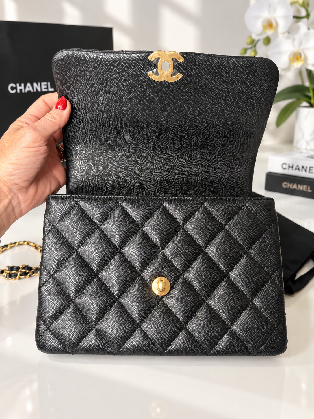Caviar Quilted Coco First Flap Black