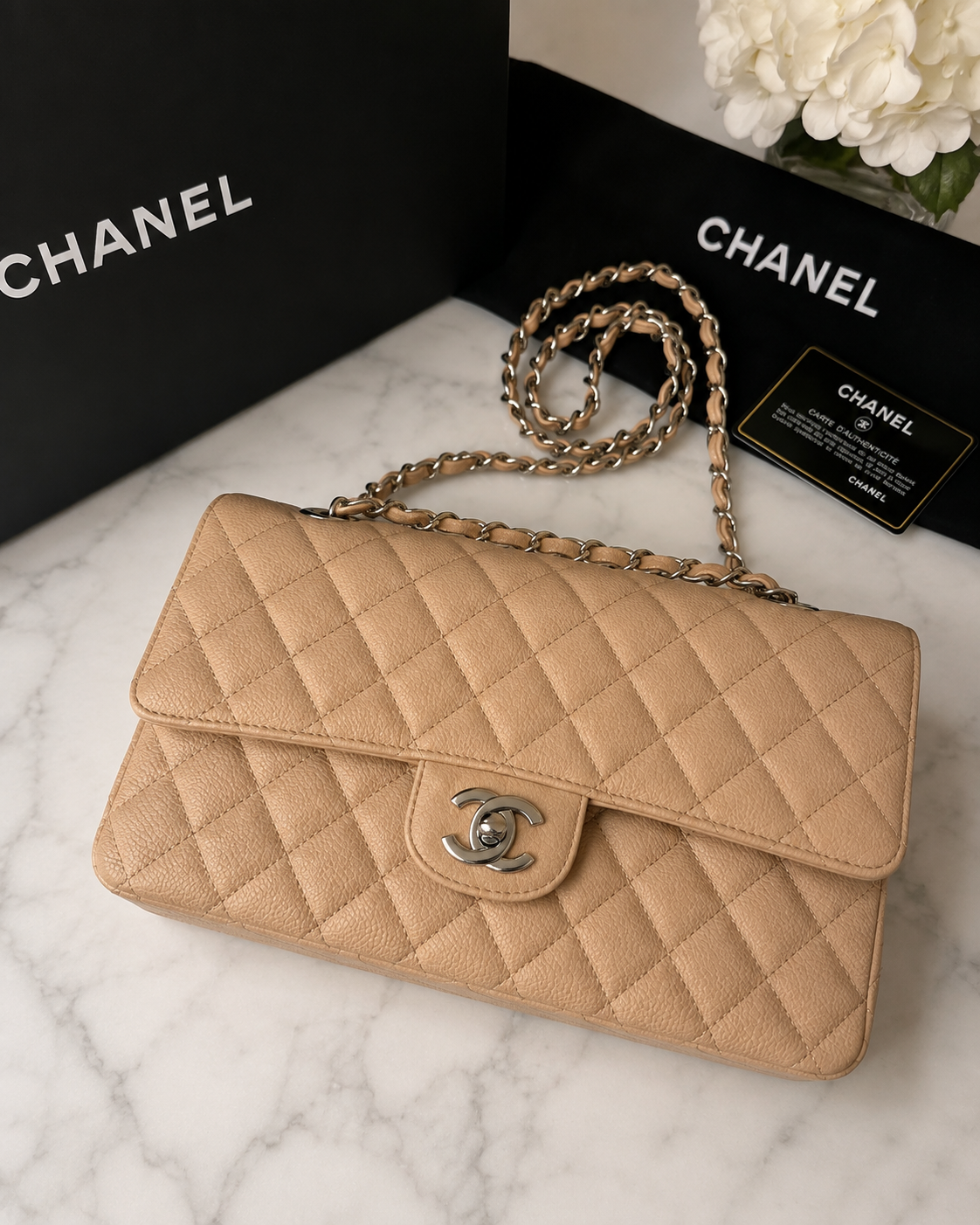 Chanel Caviar Medium Beige SHW