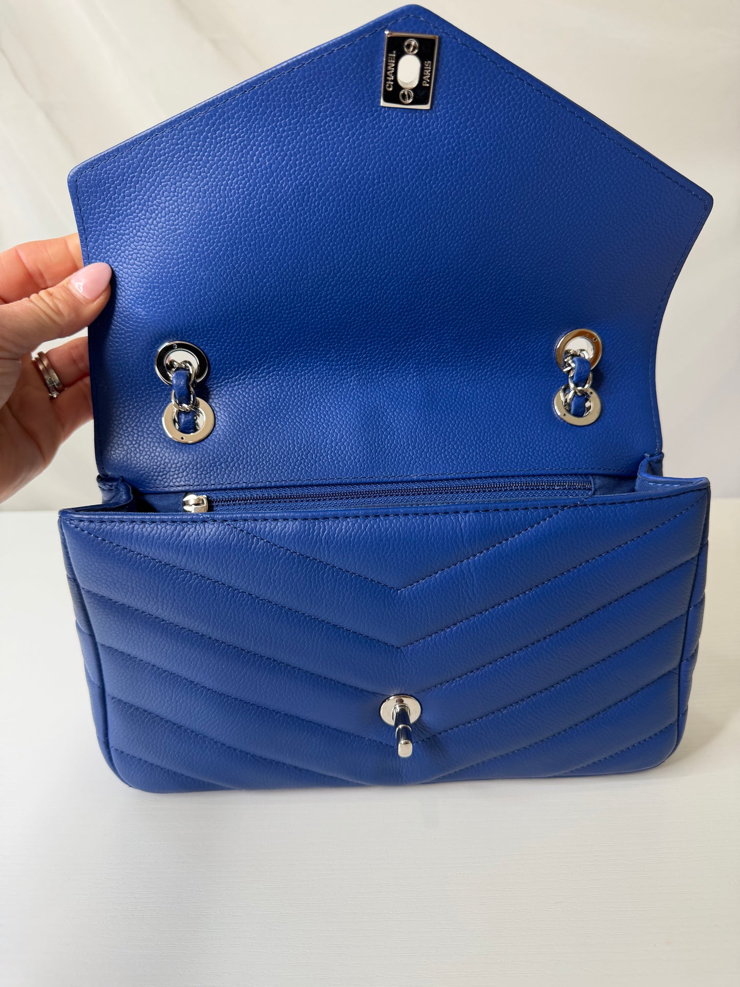 Chanel Caviar Chevron Single Flap Blue