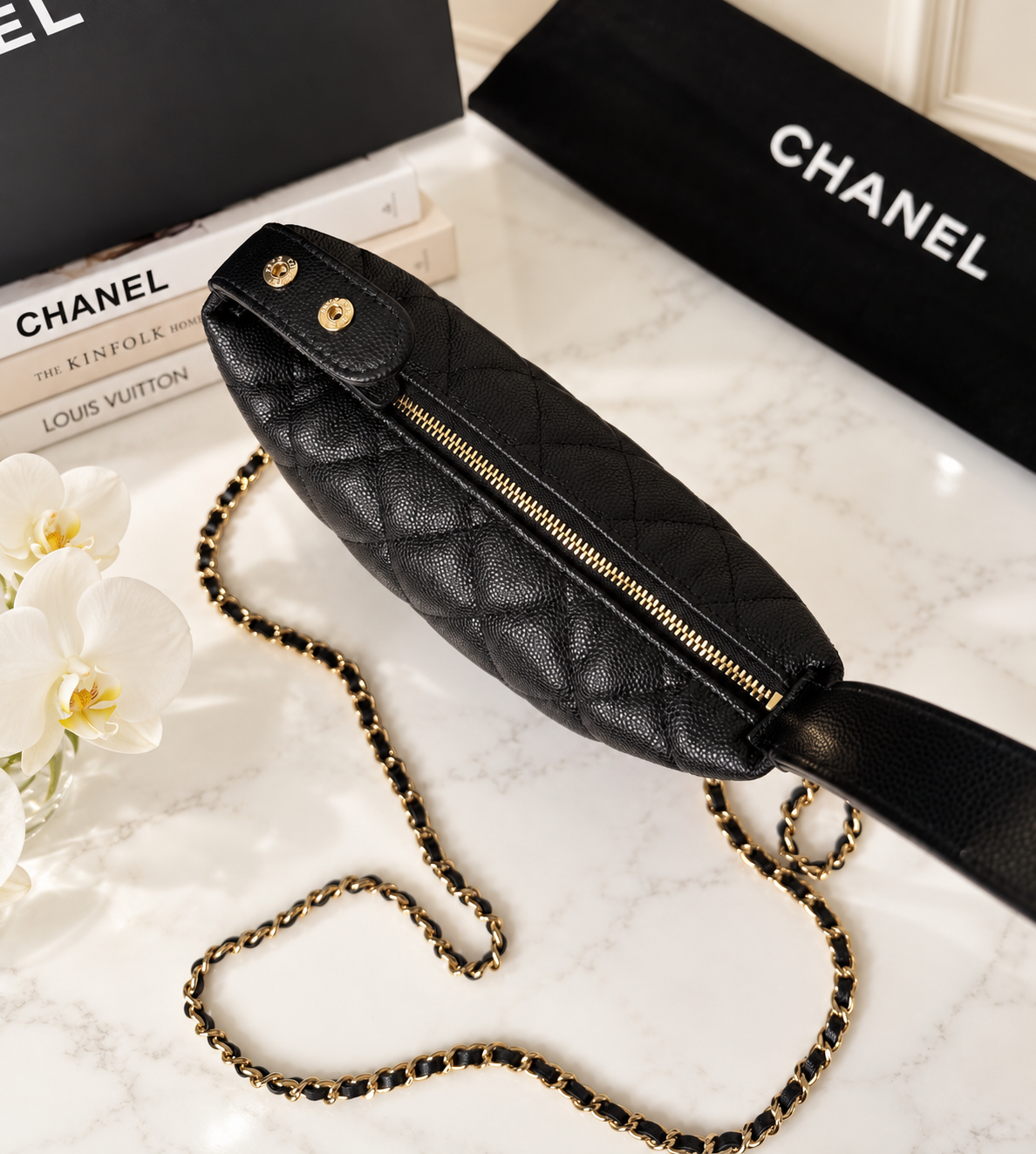 Chanel Caviar Hobo Clutch with Chain