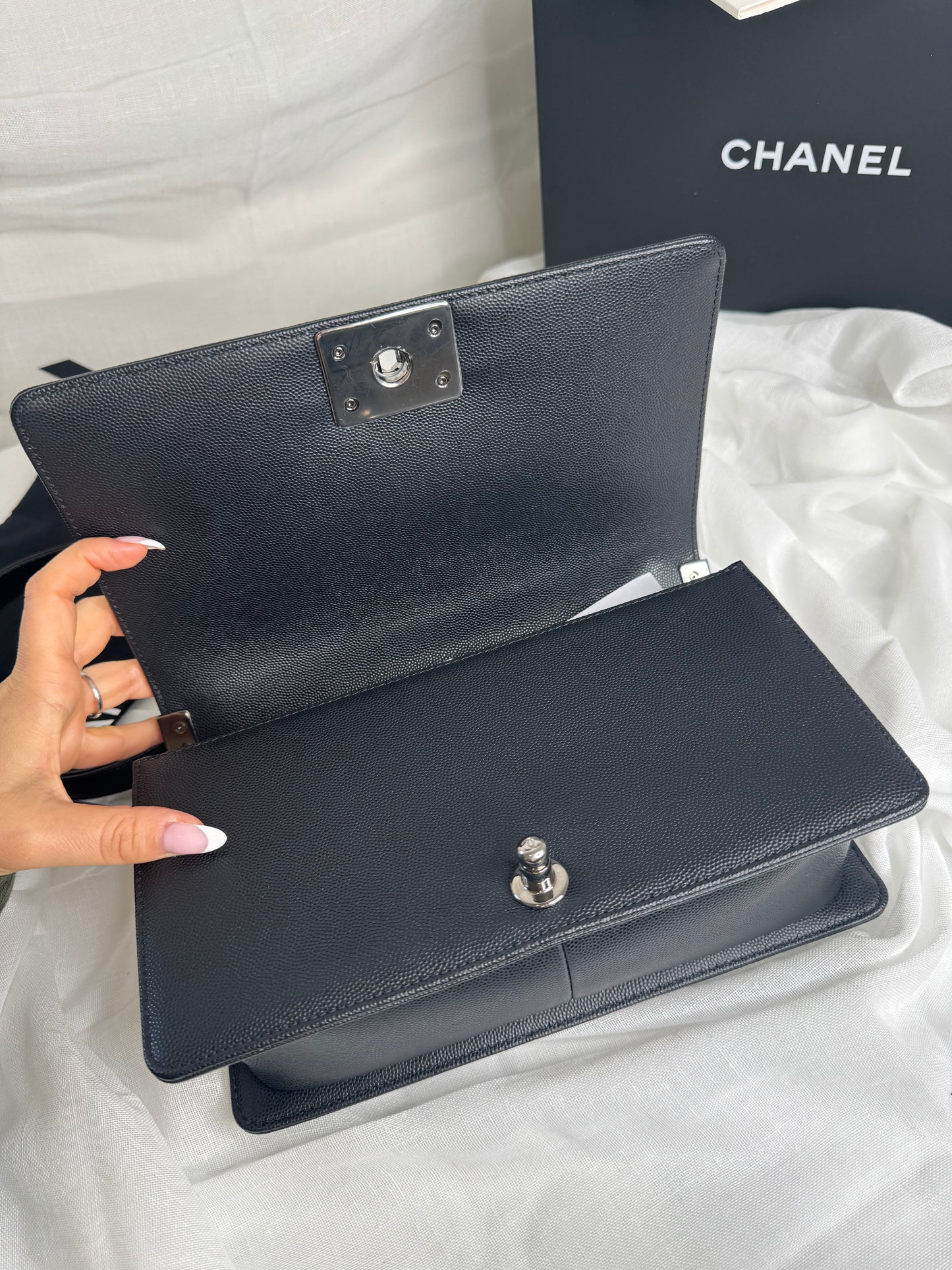 Chanel caviar Chevron boy medium SHW