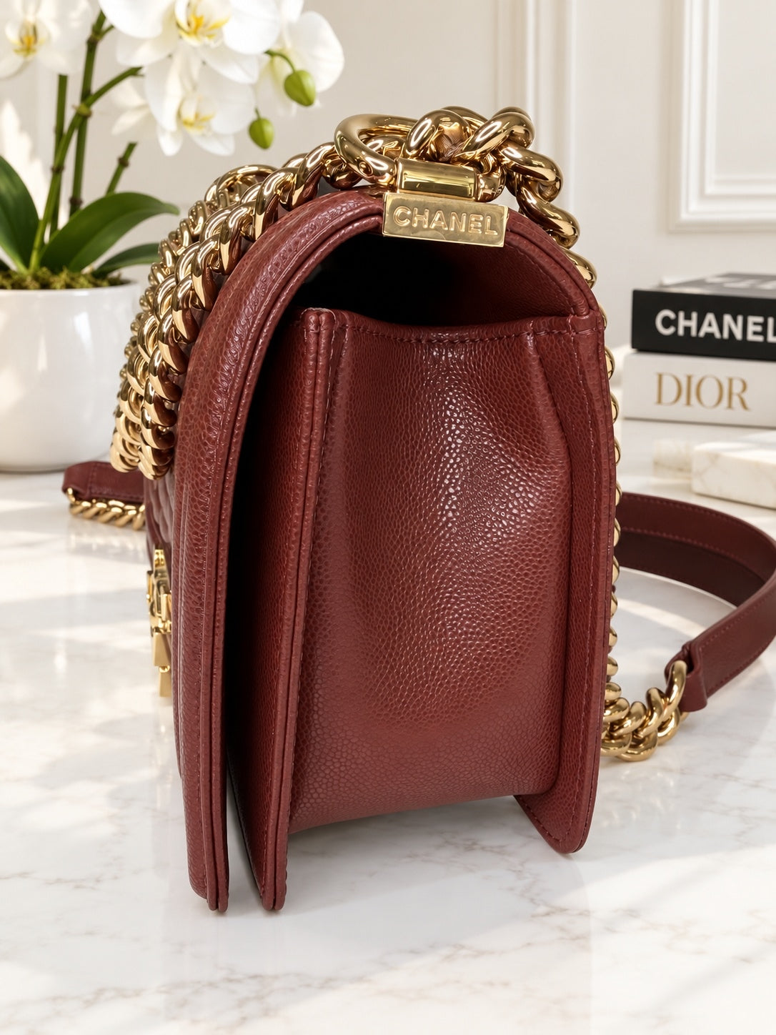Chanel Caviar Boy Brown
