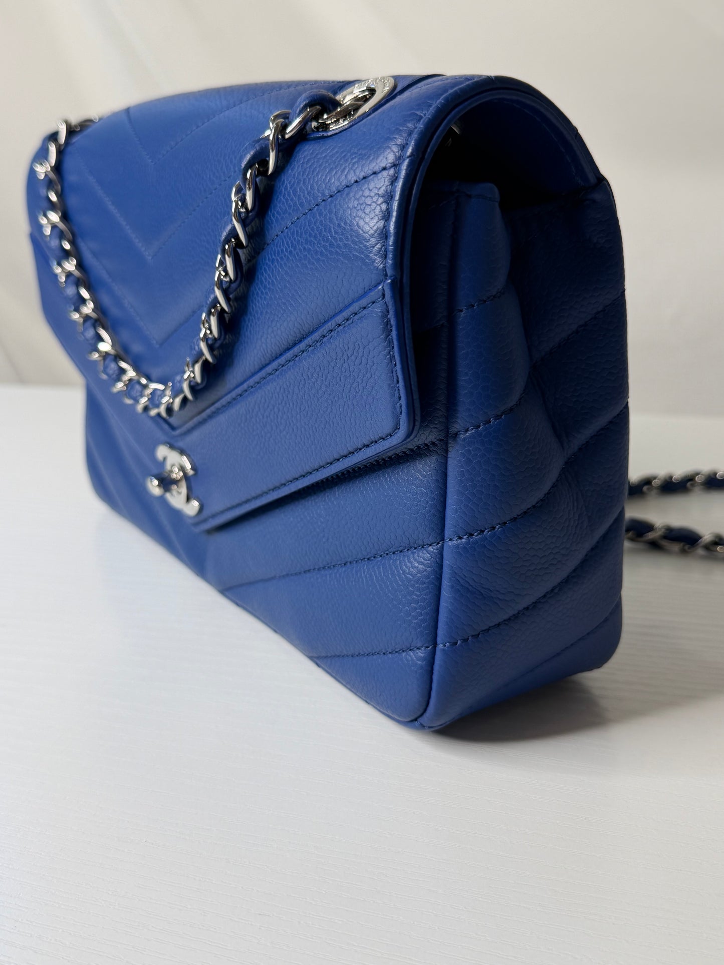 Chanel Caviar Chevron Single Flap Blue