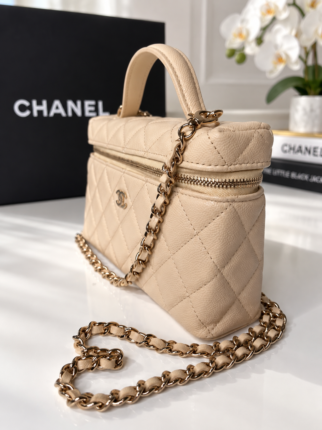 Chanel Caviar Slim Vanity Beige