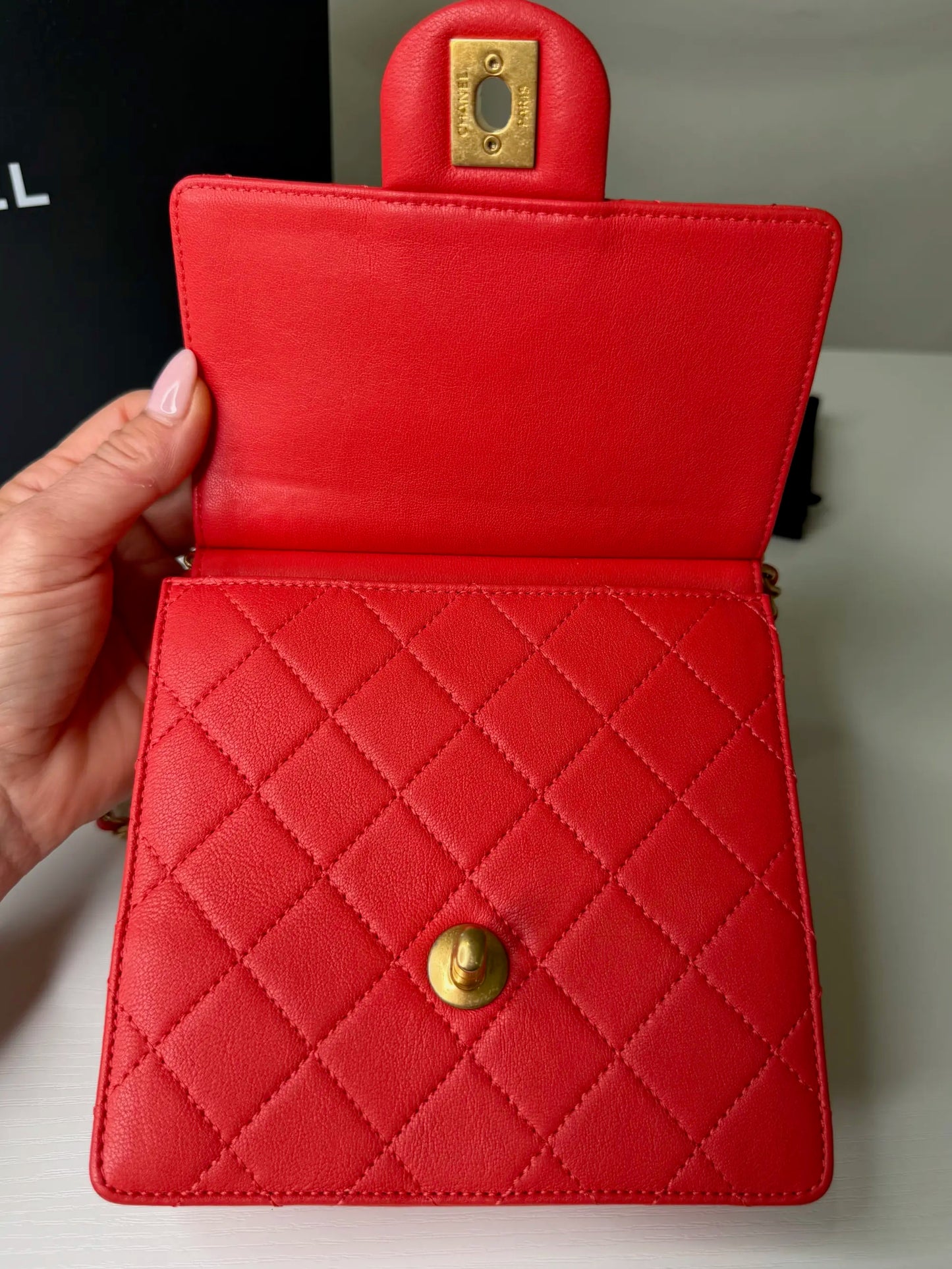 Chanel Red Pearl Quilted Lambskin Bag