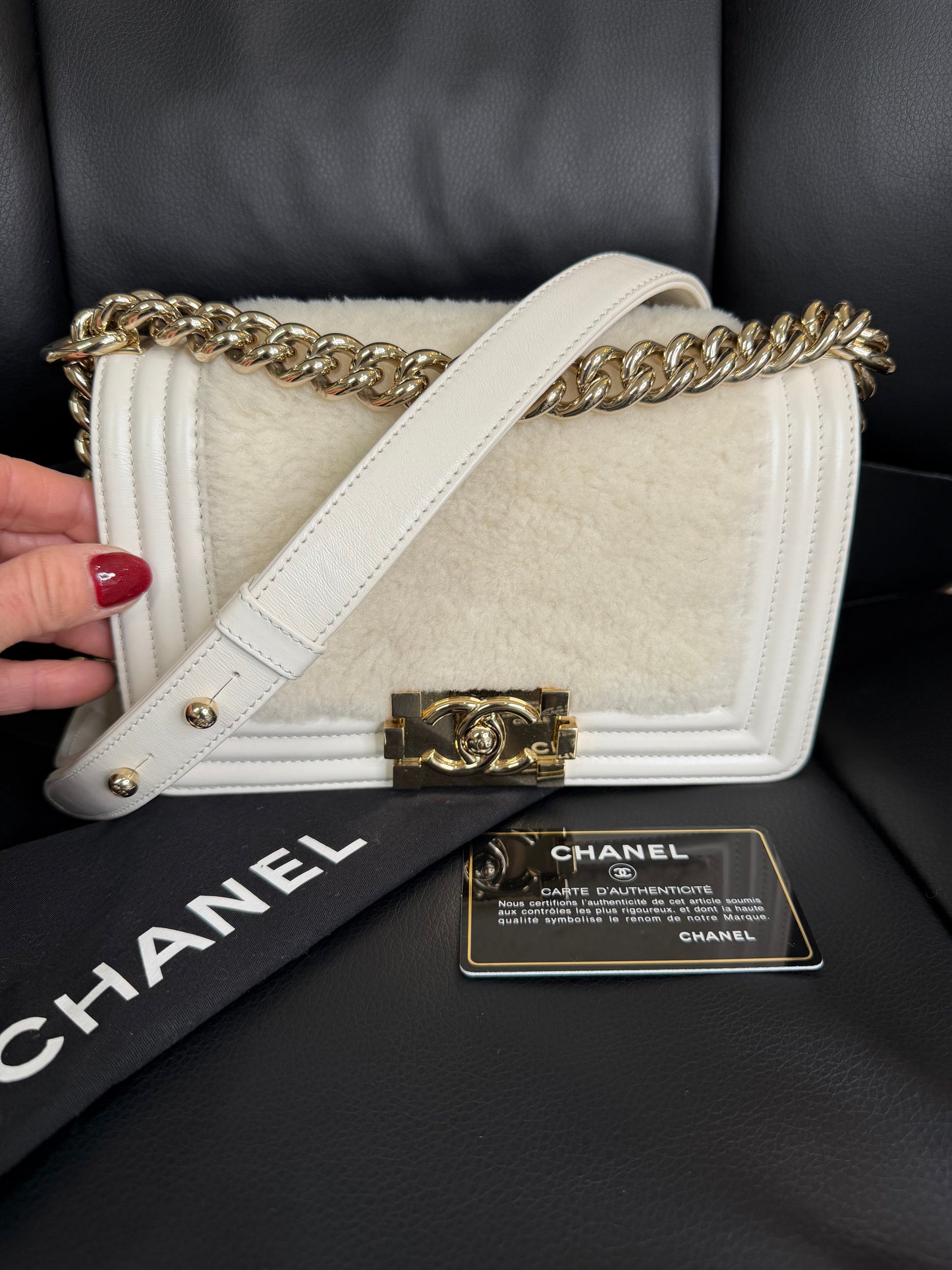 Chanel White Boy Small Shearling