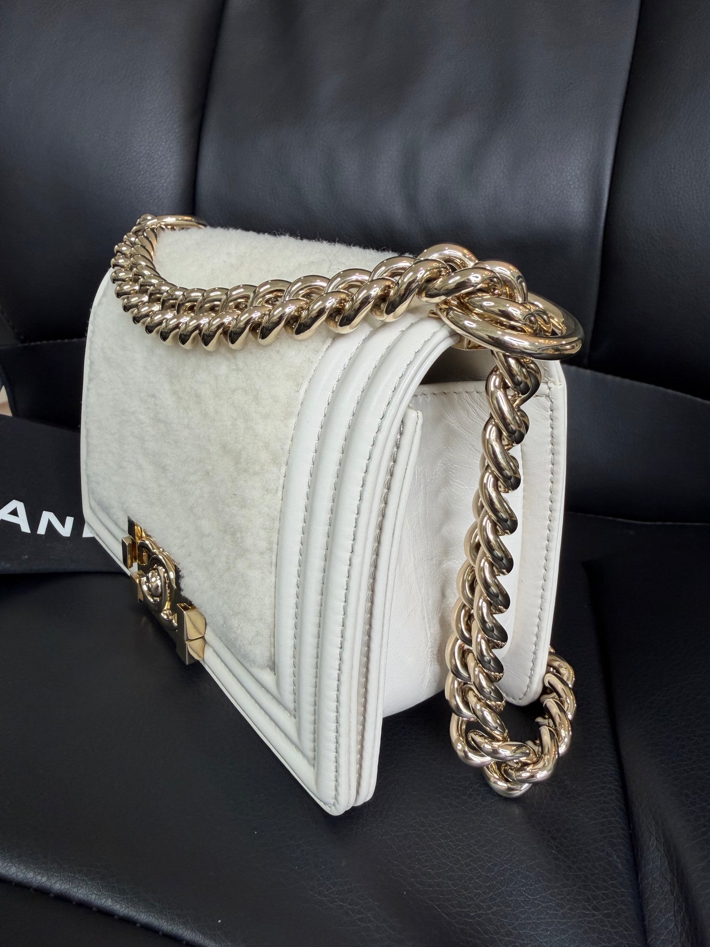 Chanel White Boy Small Shearling