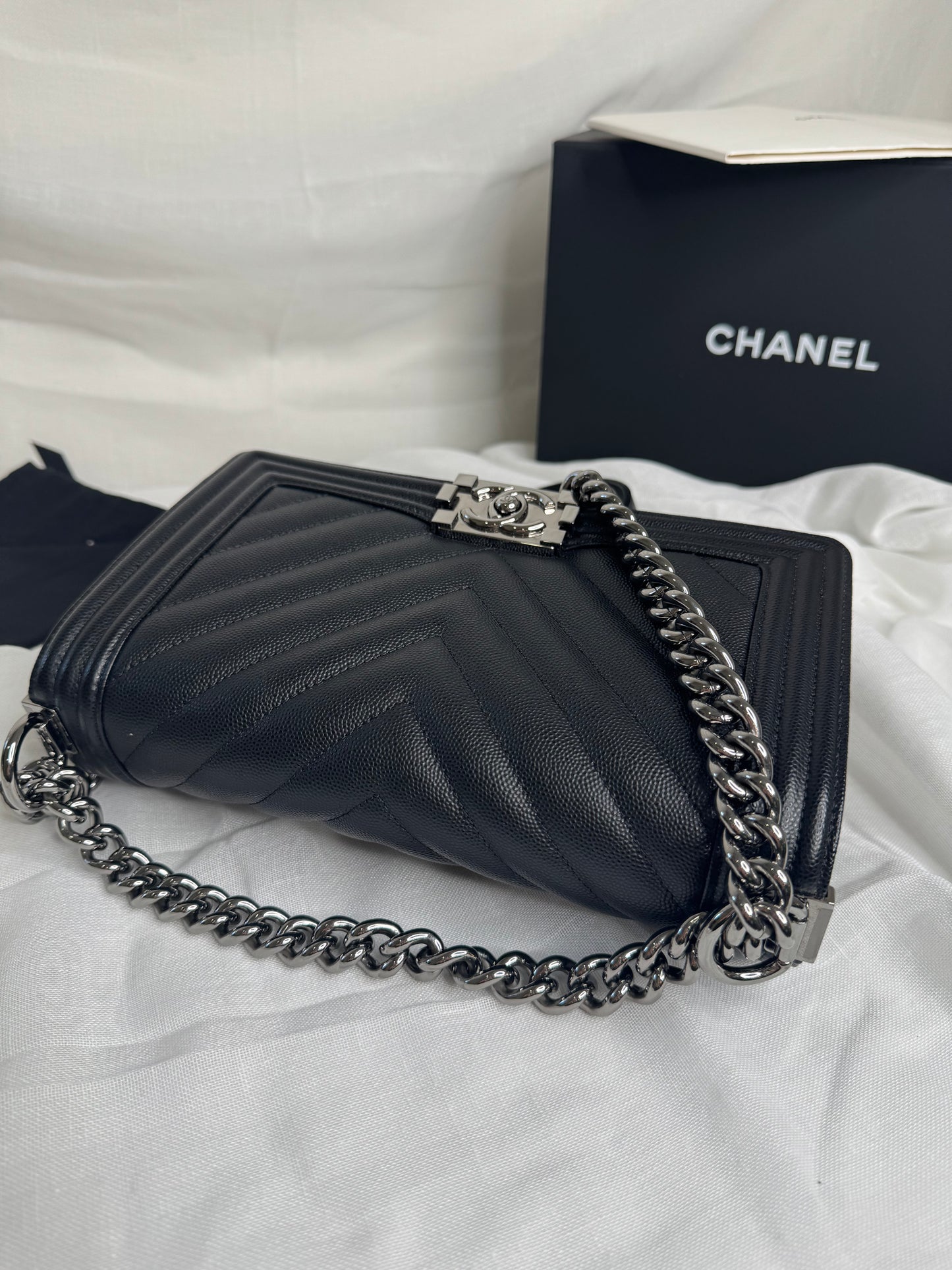 Chanel caviar Chevron boy medium SHW
