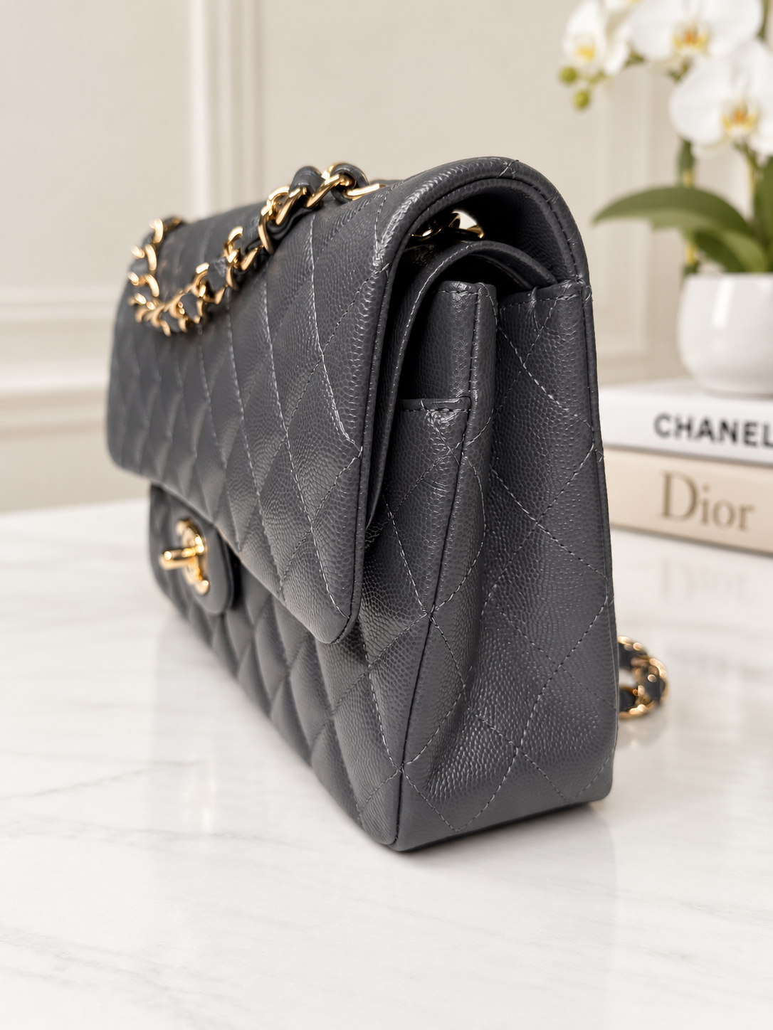 Chanel Caviar Classic Flap Grey GHW