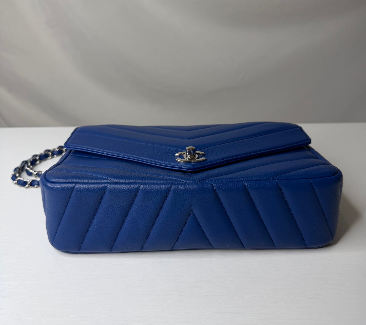 Chanel Caviar Chevron Single Flap Blue