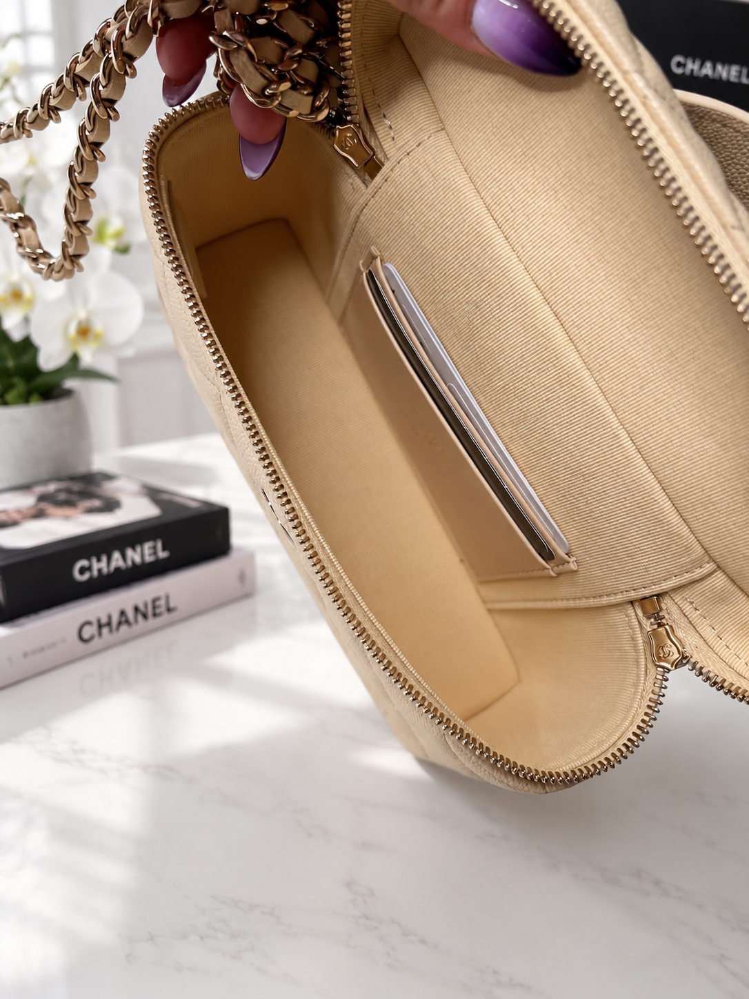 Chanel Caviar Slim Vanity Beige