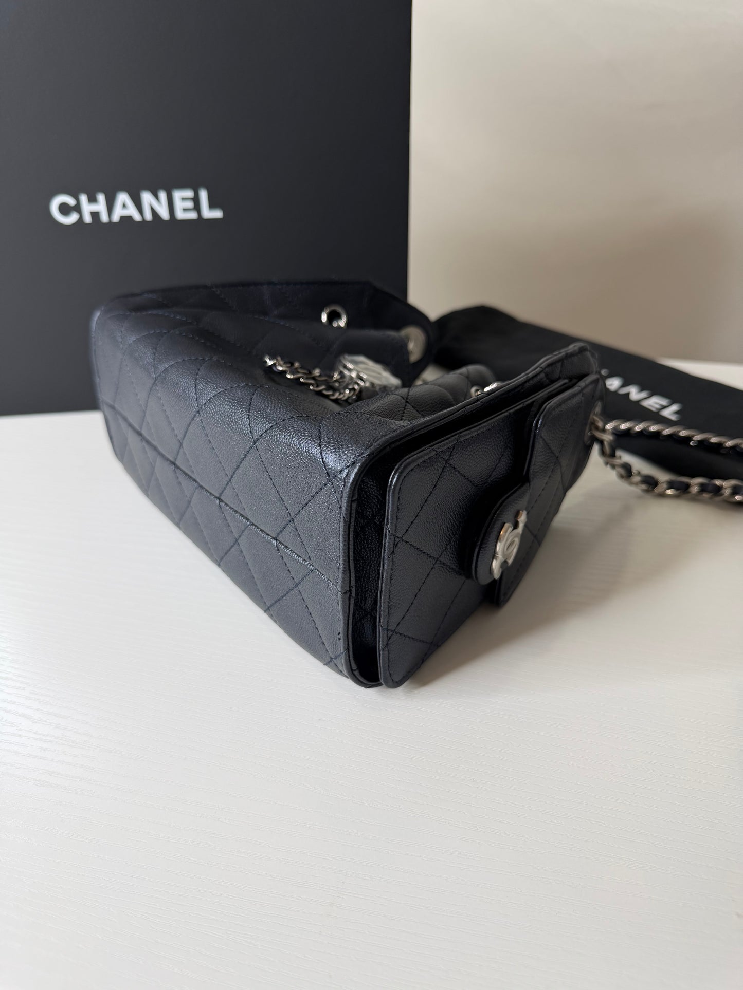 Chanel 25 Caviar Mini Metallic Navy