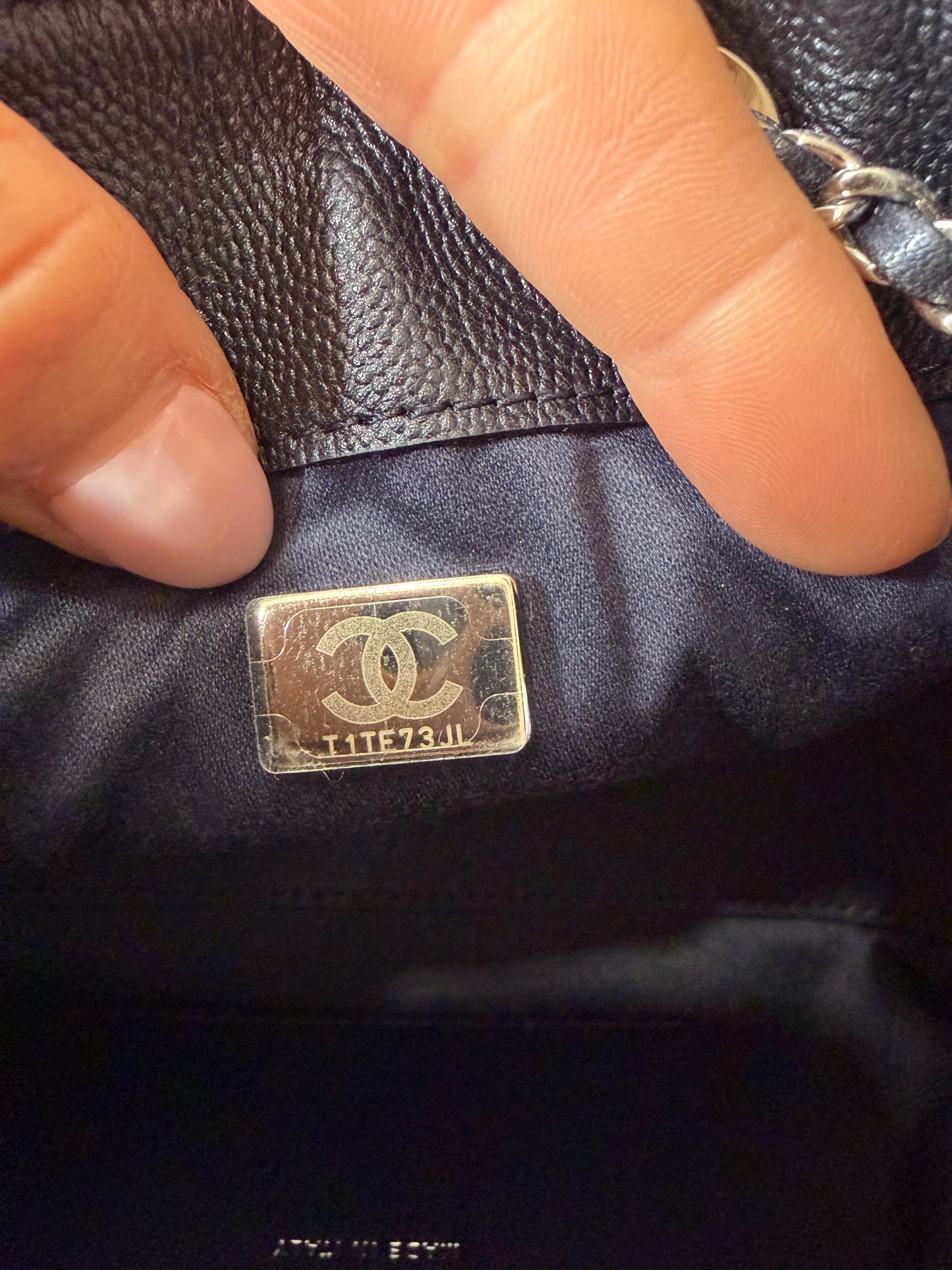 Chanel 25 Caviar Mini Metallic Navy