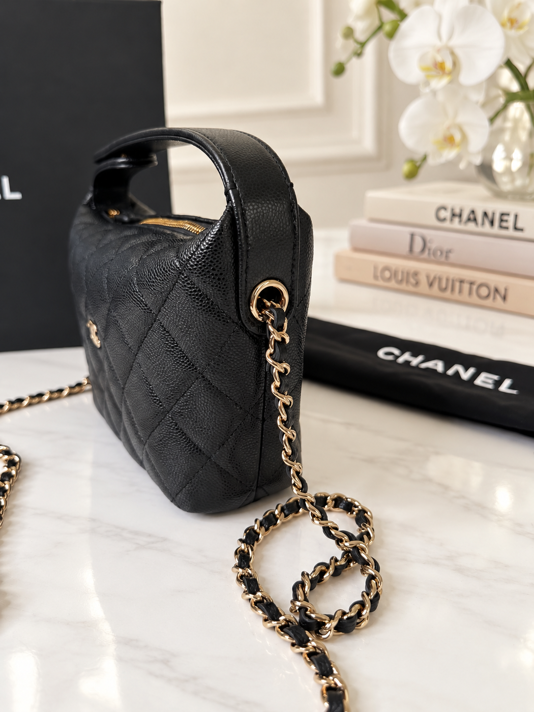 Chanel Caviar Hobo Clutch with Chain