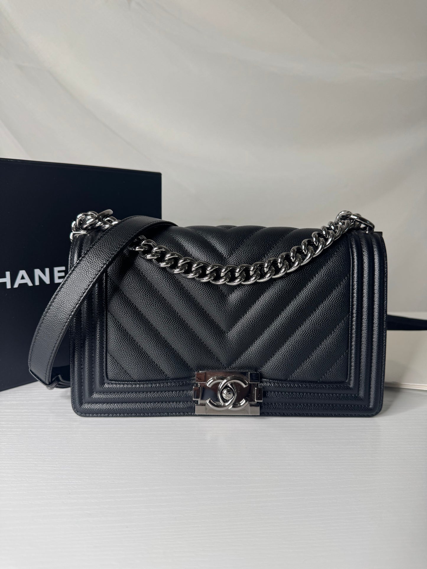 Chanel Chevron Caviar Boy Bag Medium