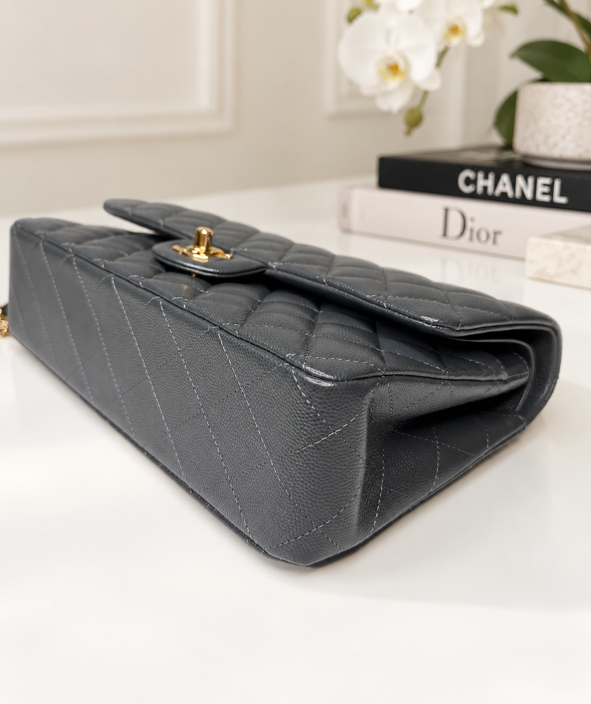 Chanel Caviar Classic Flap Grey GHW