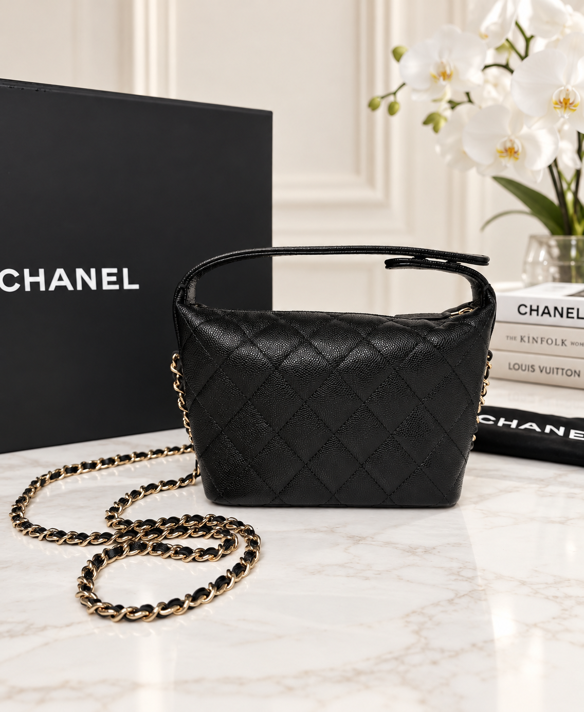 Chanel Caviar Hobo Clutch with Chain