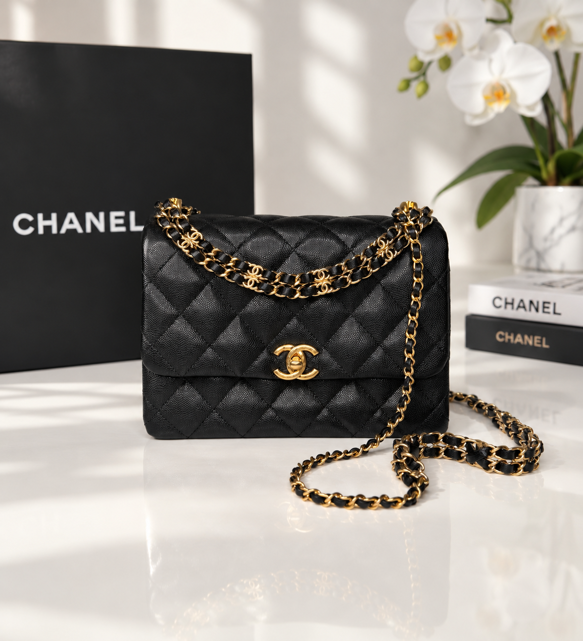 Caviar Quilted Coco First Flap Black