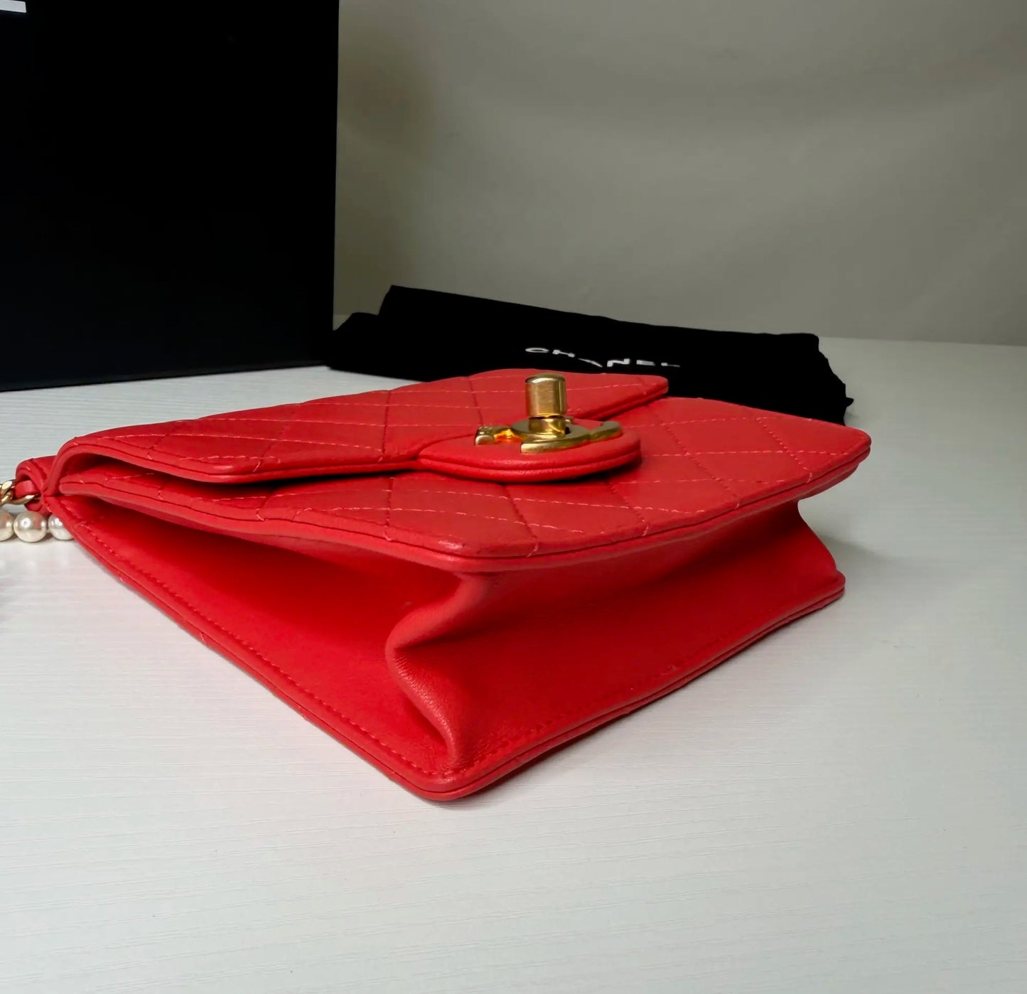 Chanel Red Pearl Quilted Lambskin Bag
