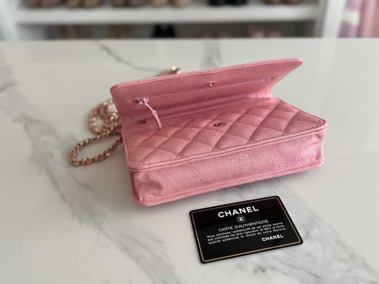 Chanel Caviar Iridescent WOC Pink