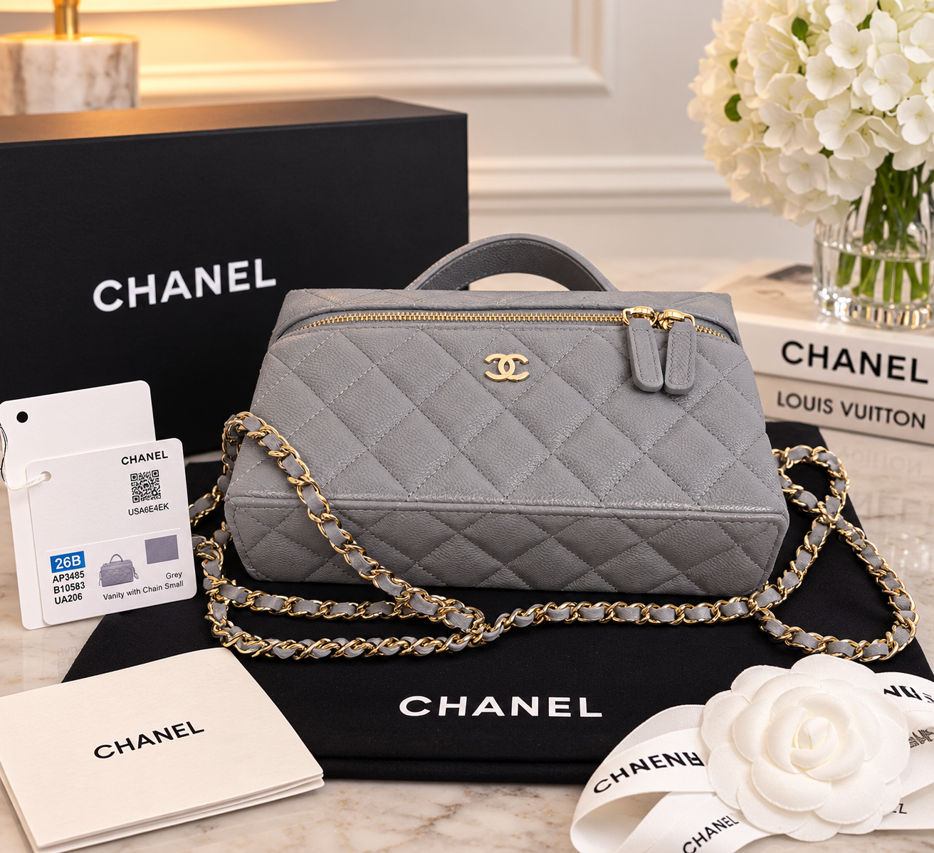 Chanel Caviar Slim Vanity Grey
