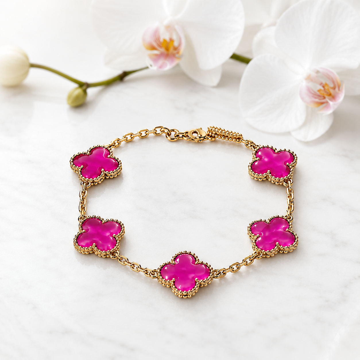 VCA Pink 5 Motif Enamel Bracelet