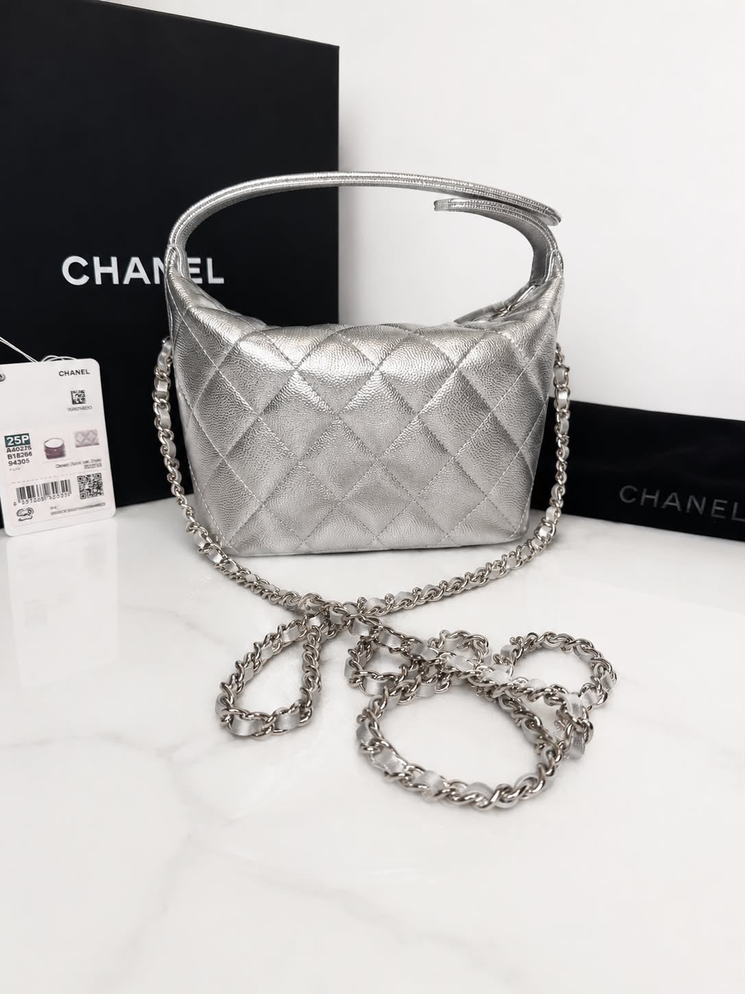 Chanel Caviar Quilted Hobo Bags Silver