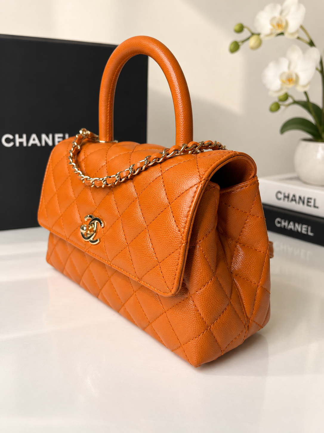 Chanel Caviar Coco Top Handle Carmel