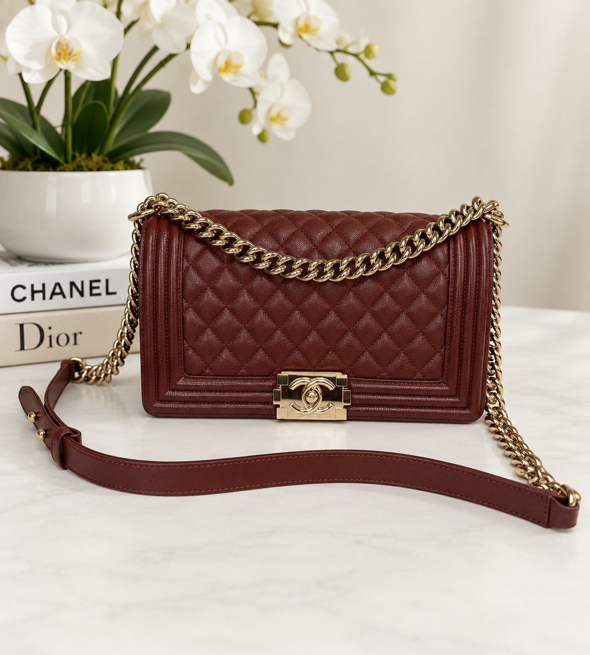Chanel Caviar Boy Brown