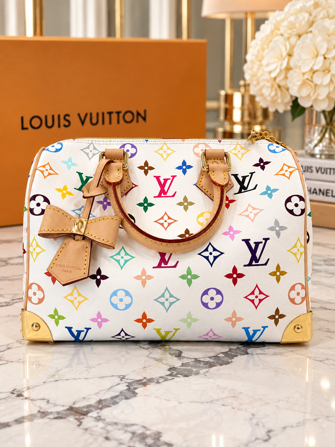 LV X TM Monogram Multicolor Speedy Bandouliere 25 White