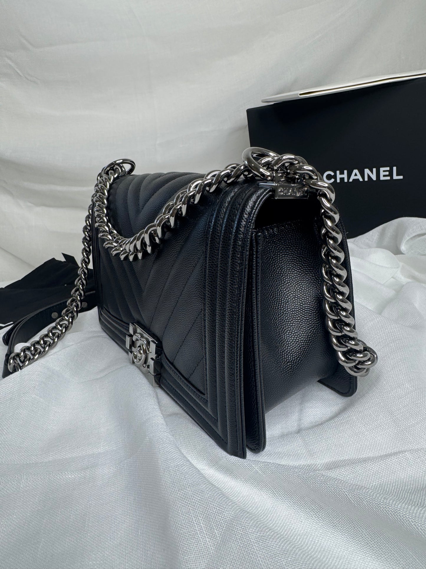 Chanel caviar Chevron boy medium SHW