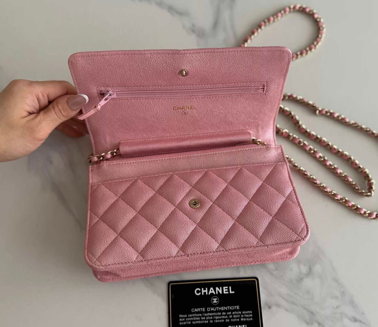 Chanel Caviar Iridescent WOC Pink