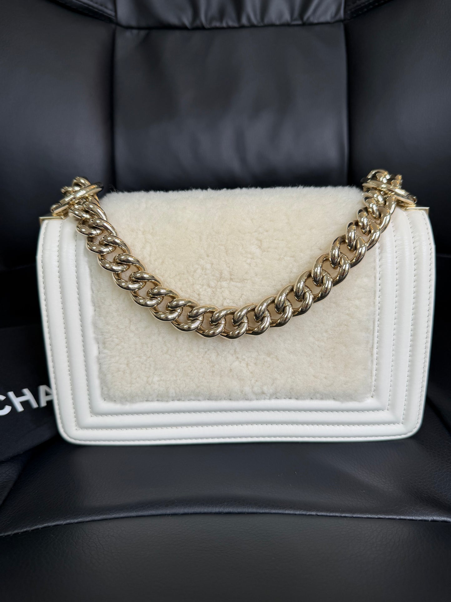 Chanel White Boy Small Shearling
