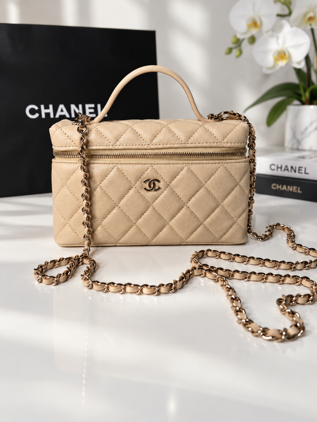 Chanel Caviar Slim Vanity Beige