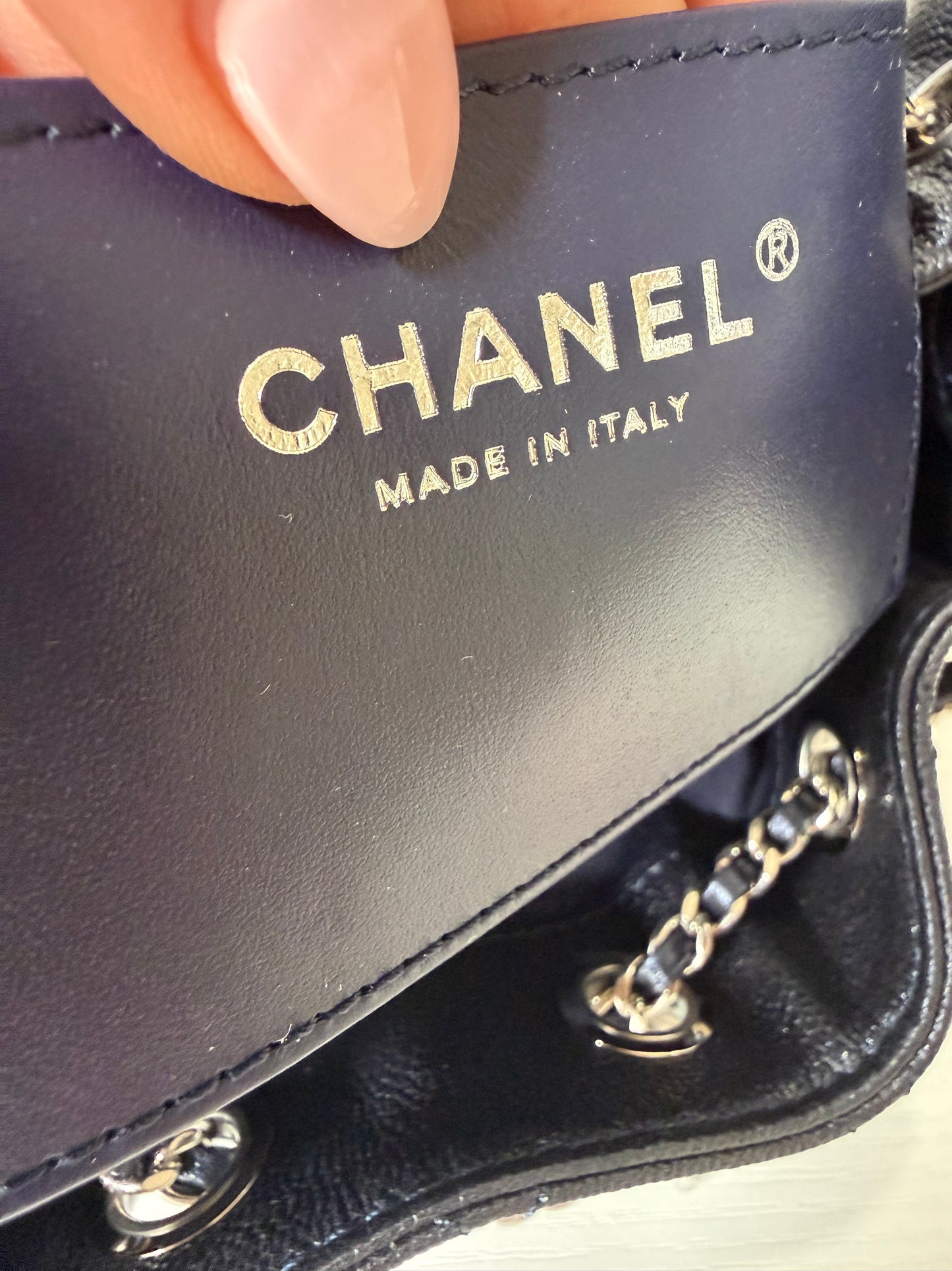 Chanel 25 Caviar Mini Metallic Navy