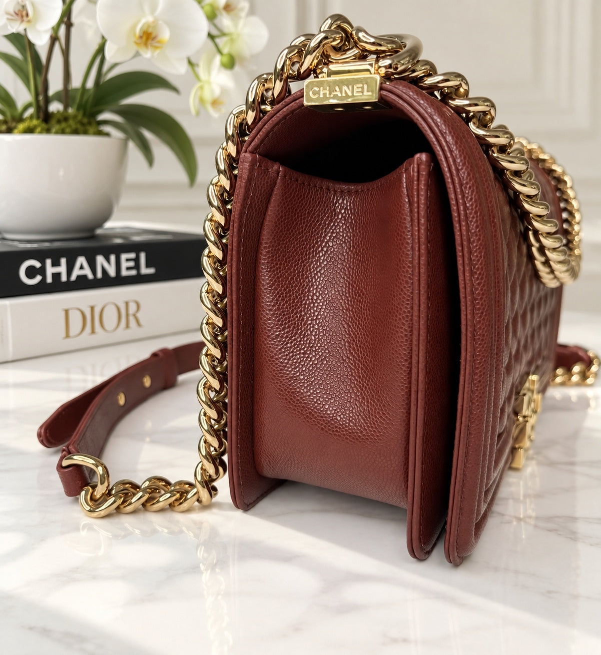 Chanel Caviar Boy Brown