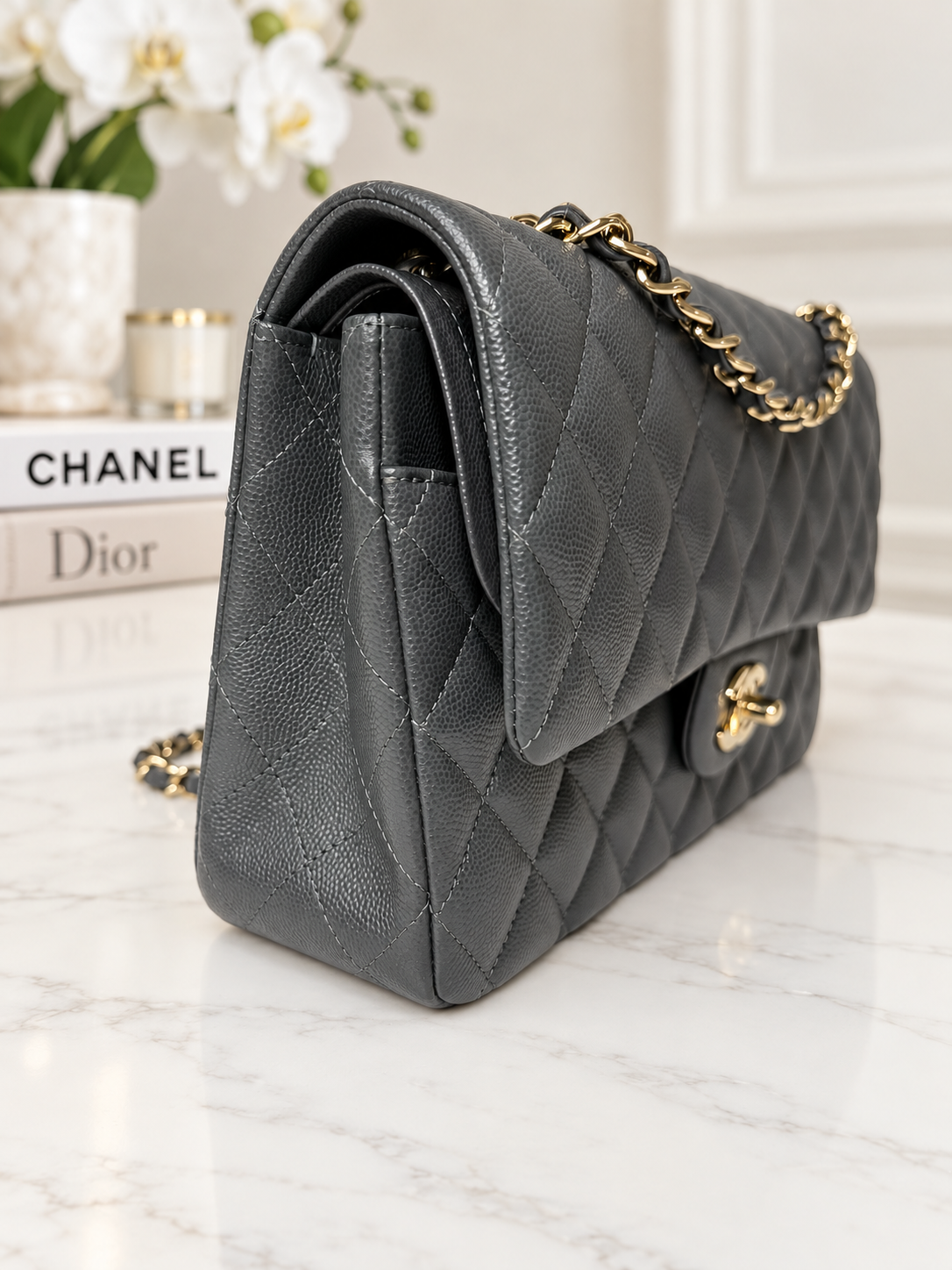Chanel Caviar Classic Flap Grey GHW