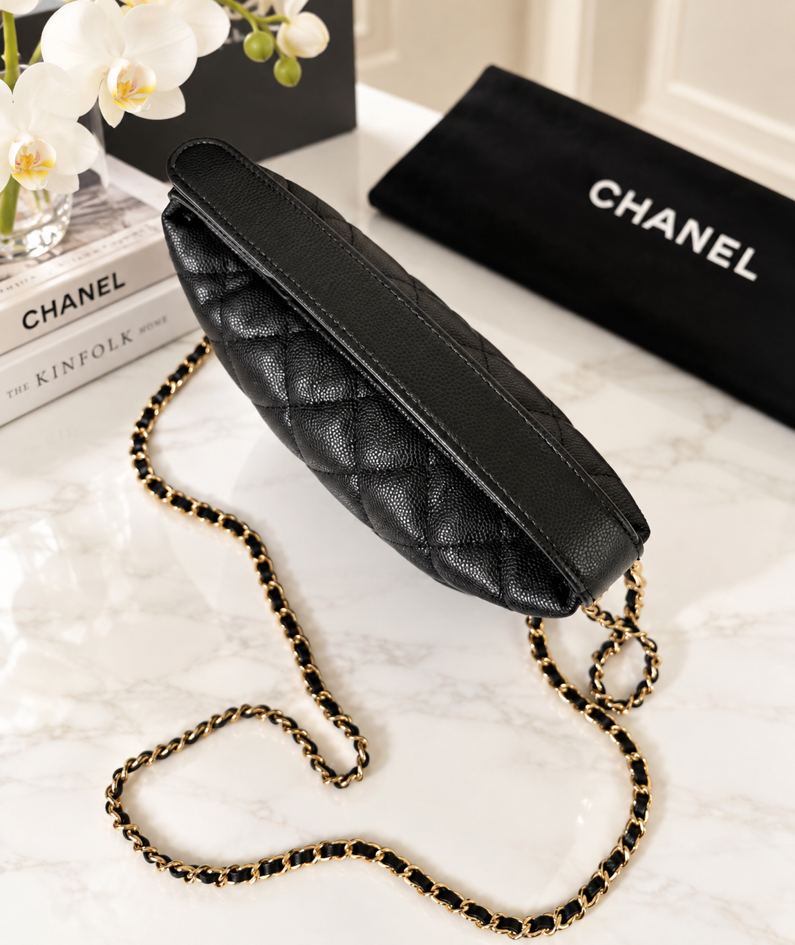Chanel Caviar Hobo Clutch with Chain