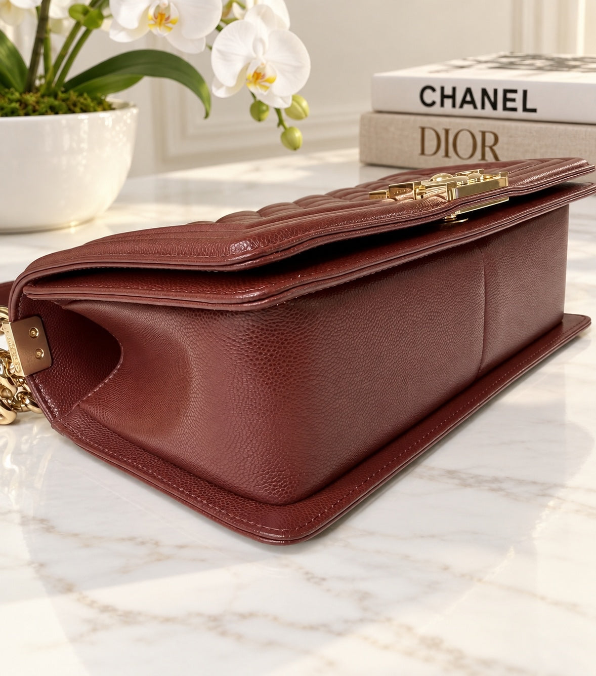 Chanel Caviar Boy Brown